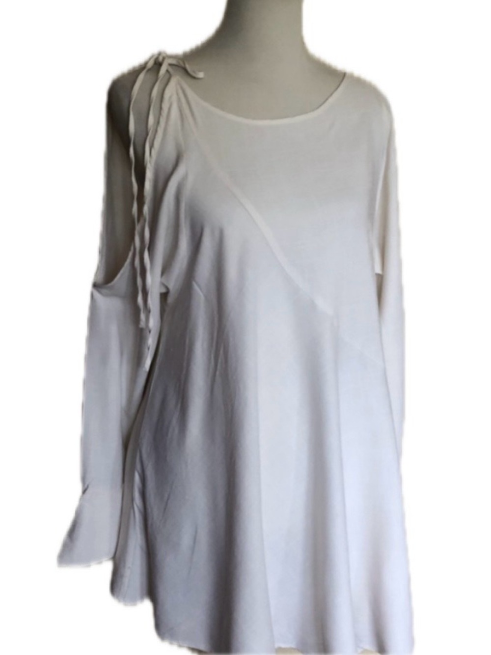 Free People S white Woven Tie-Shoulder Ruffle Flowy Tunic Blouse Boho whimsy